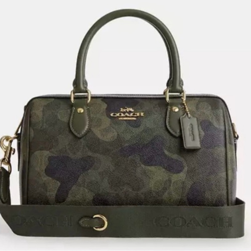 Coach NWT Green Camouflage Rowan Satchel Bag - Picture 1 of 9